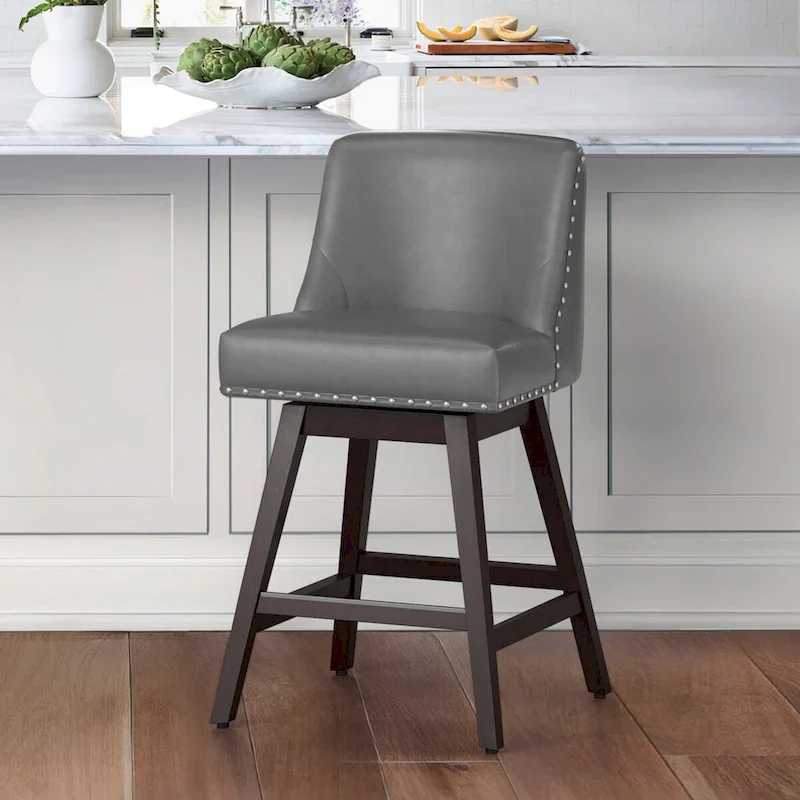 LUE BONA 26 in. Counter Height Upholstered Wood Frame Swivel Bar Stool with Farbic Seat Set of 4 - 19.6D x 19.6W x 37H