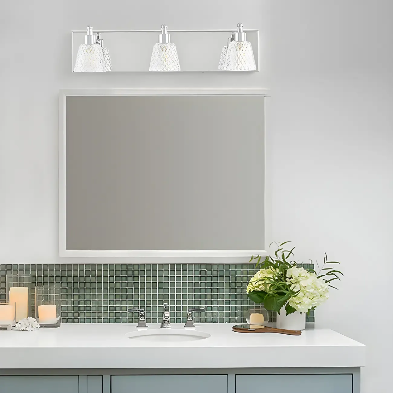 3-Light Modern Clear Glass Silver Bathroom Vanity Light