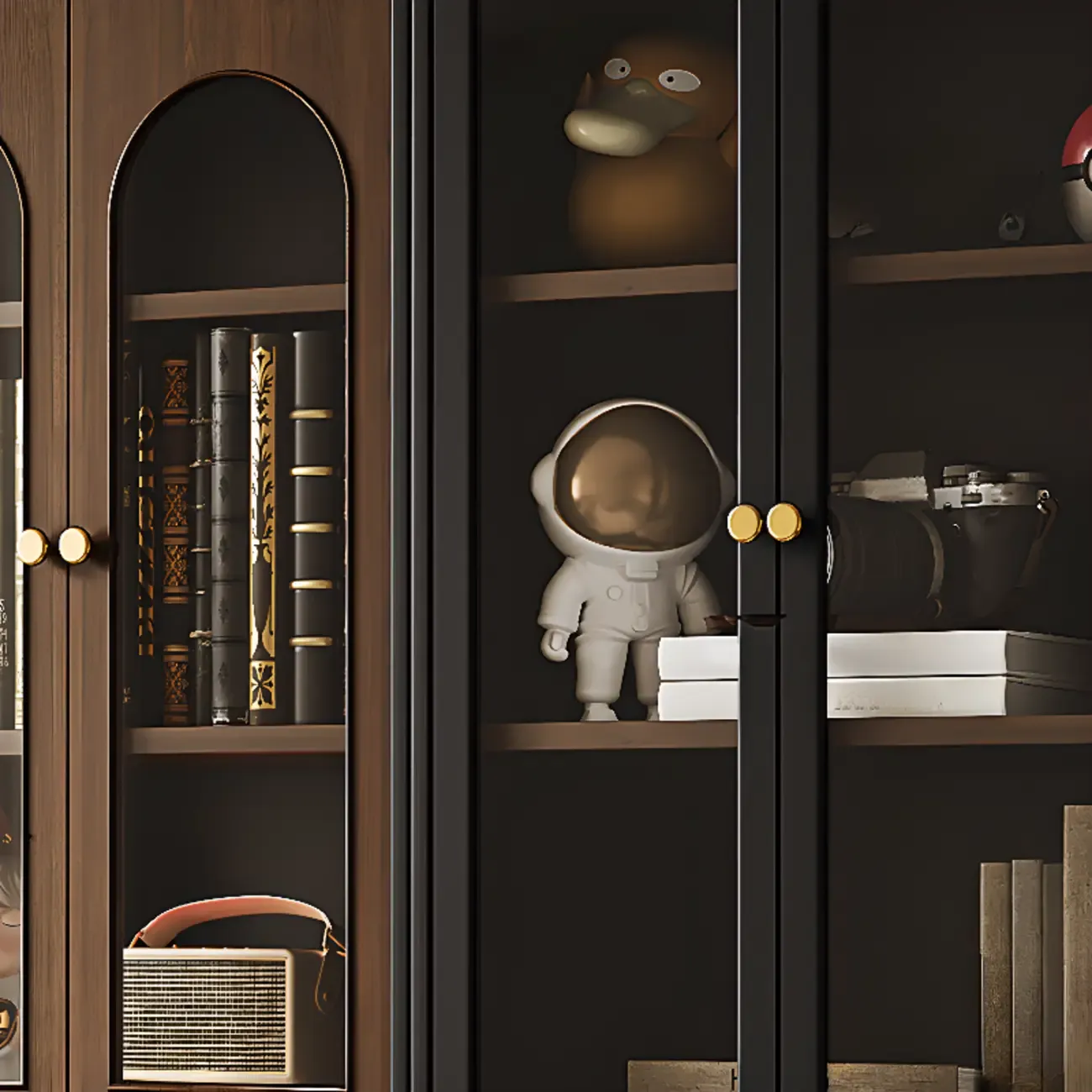 Tall French Country Display Wooden Bookcase with Cushioned Bench