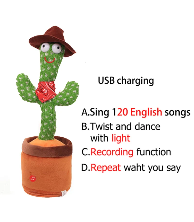 HULIANFU New Electronic Dancing Cactus Singing Dancing Decoration Gift for Kids Funny Early Education Toys Knitted Fabric Plush Toys - Deanwangkt