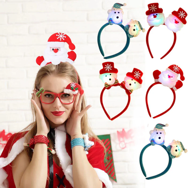 HULIANFU 2026  Christmas Led Light Headbands Santa Elk Antlers Headband Kids Adult Headwear Ornaments Christmas Party Cosplay Supplies - Deanwangkt