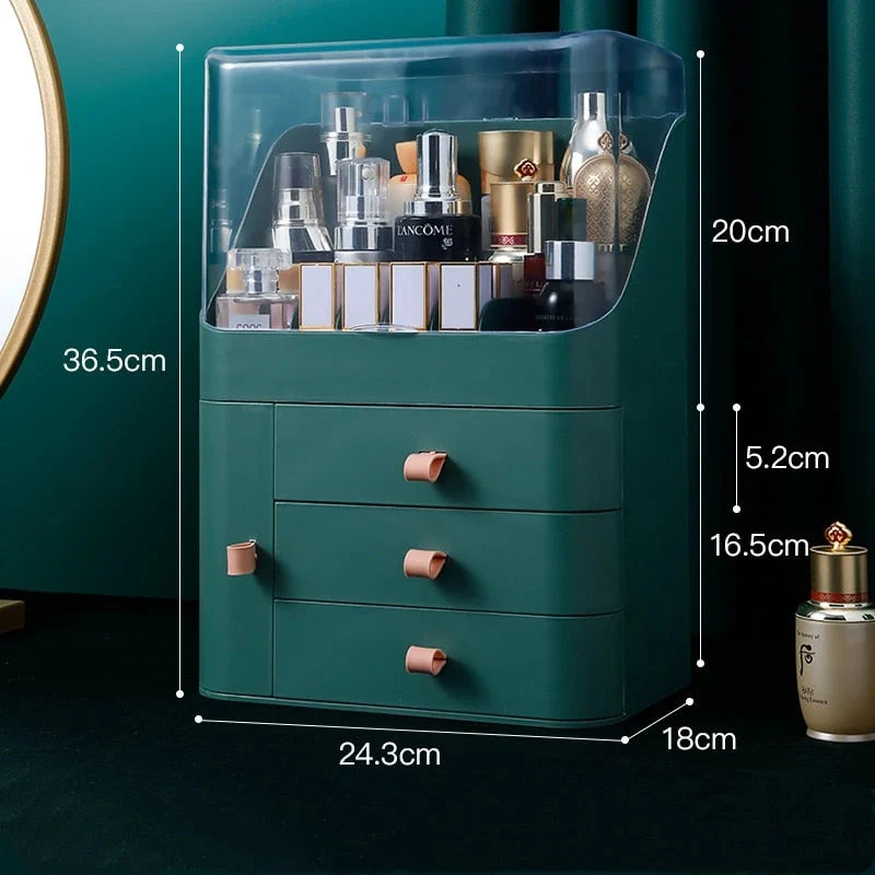 HULIANFU Large Capacity Makeup Organizer Cosmetic Storage Box Drawer Type Desktop Finishing Rack Dustproof Lipstick Beauty Mask Case - Deanwangkt
