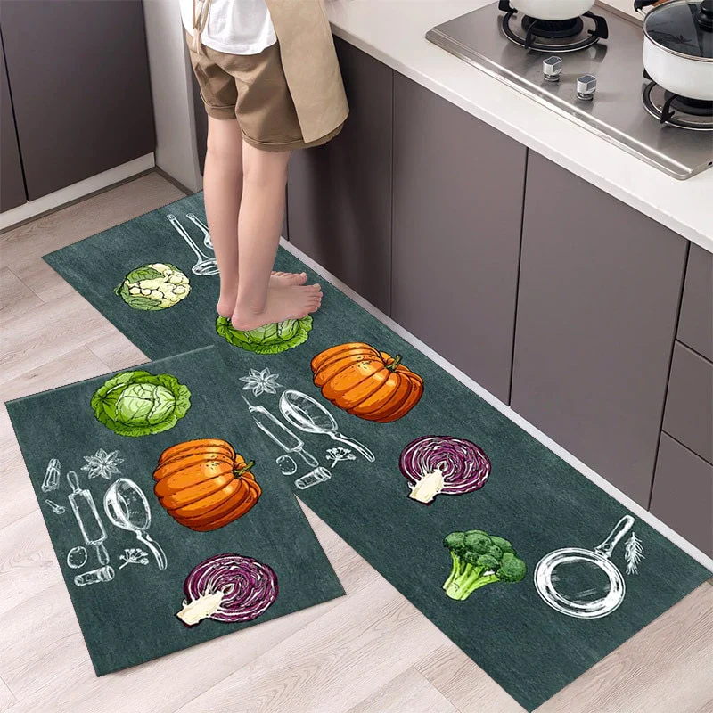 HULIANFU New Hot Sale Kitchen Floor Mat Tableware Pattern Entrance Doormat Bathroom Door Floormat Parlor Anti-slip Antifouling Long Rugs - Deanwangkt