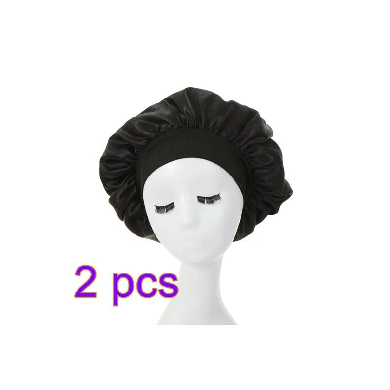 HULIANFU Women Night Sleep Hair Caps Silky Bonnet Satin Double Layer Adjust Head Cover Hat For Curly Springy Hair Styling Accessories - Deanwangkt