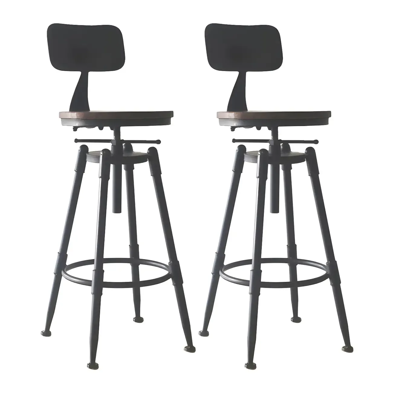 Industrial Metal Leather Swivel Bar Stools with Back