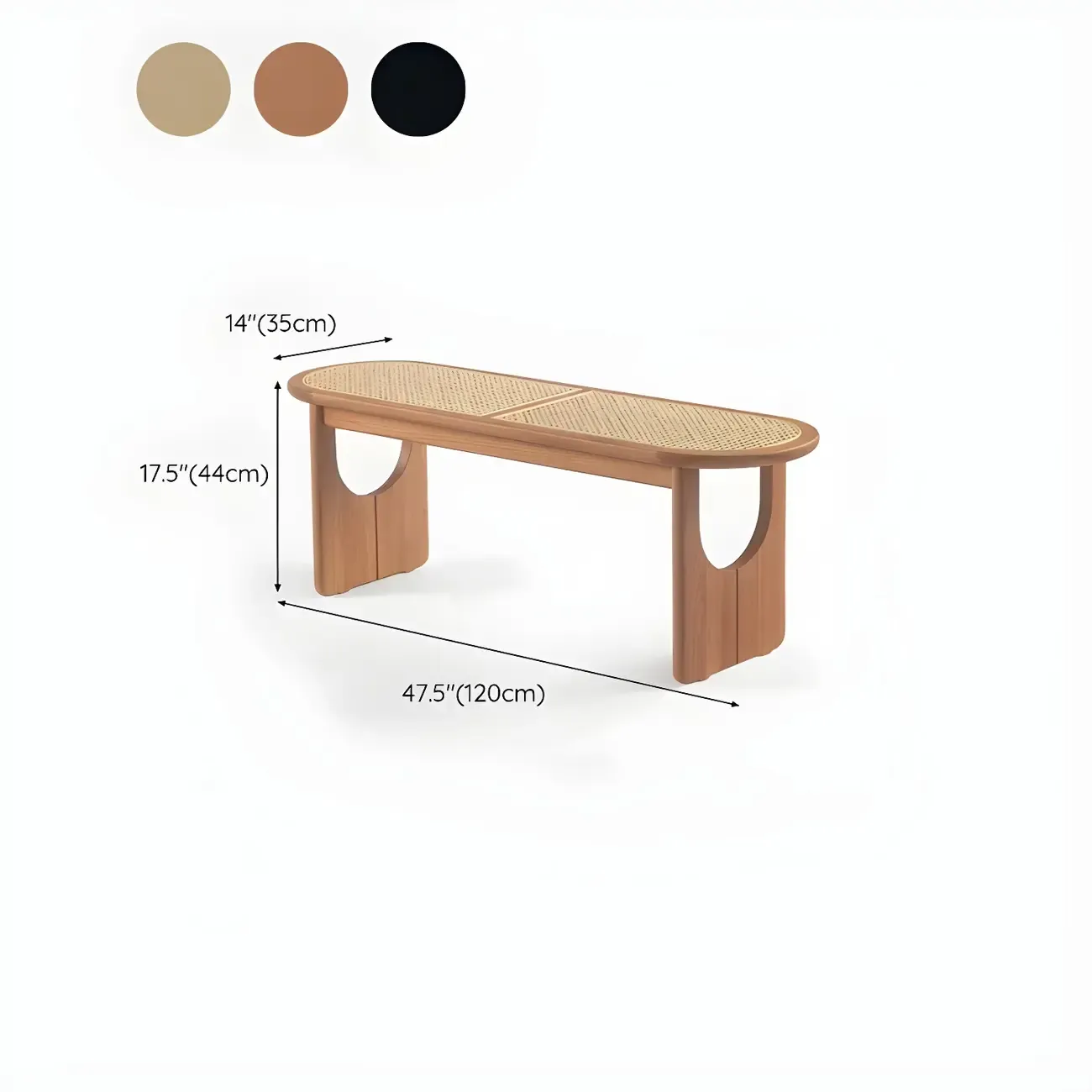 Rectangular Black Rattan Top Rubberwood Bench