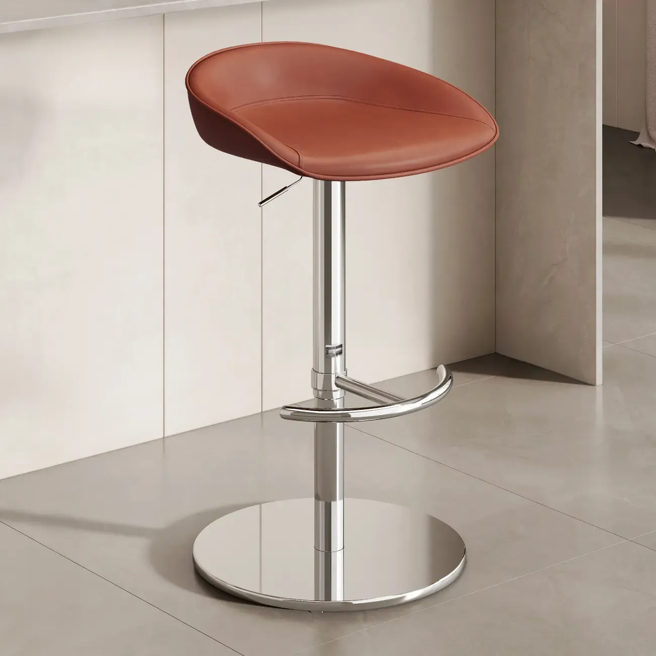 Industrial Modern Pedestal Leather Bar Stools