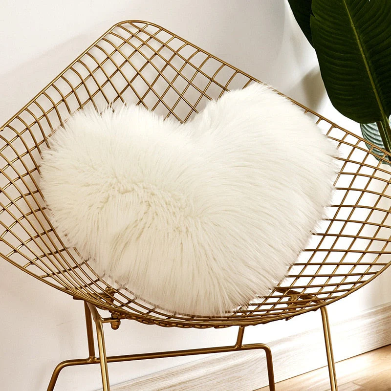 HULIANFU Sofa Pillow Cover+Inner Shaggy Pillow Love Heart Cushion Cover Faux Fur Sheepskin Pillow Case Living Room Decorative Pillowcases - Deanwangkt