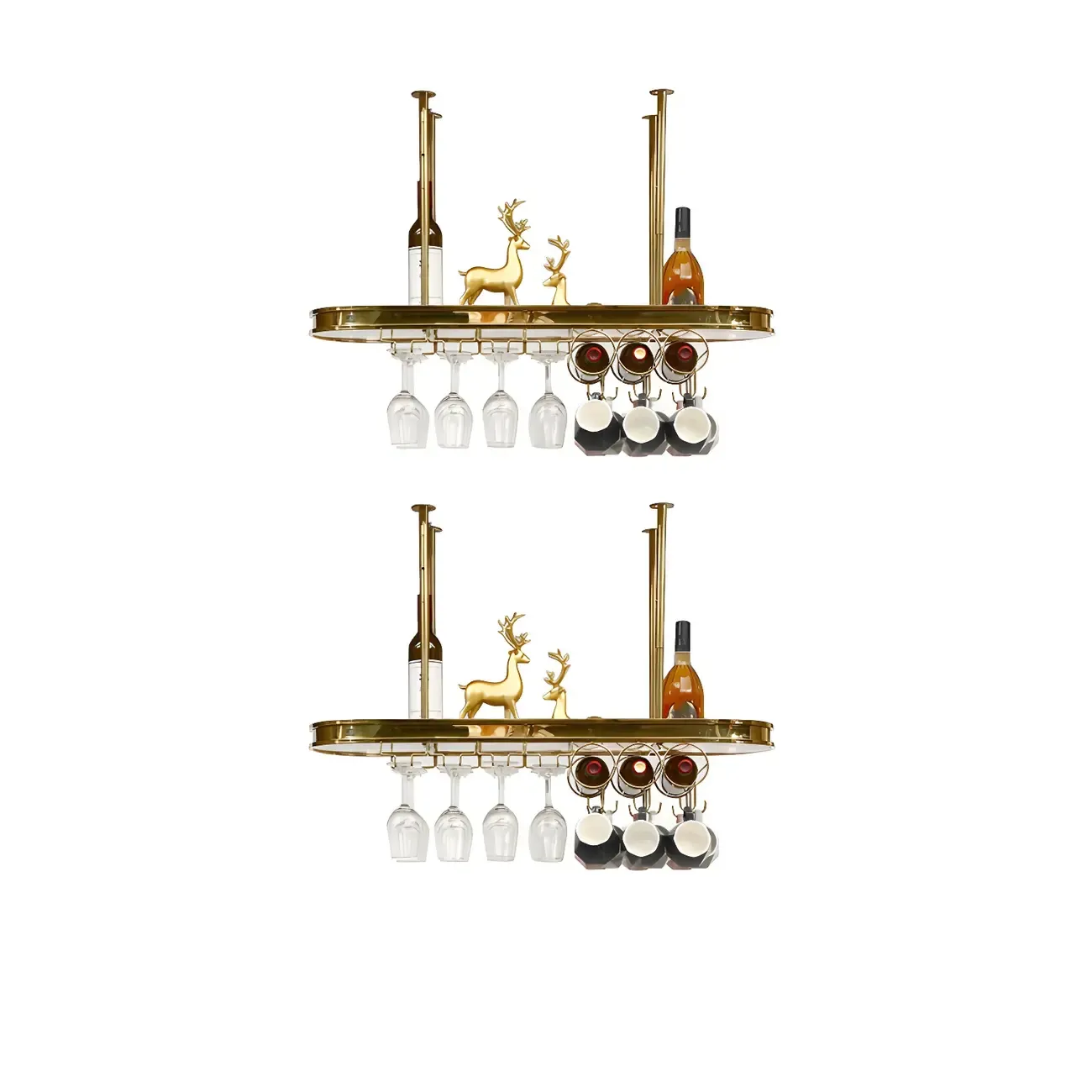 Modern Gold Metal Wine Rack with Glass Holder
