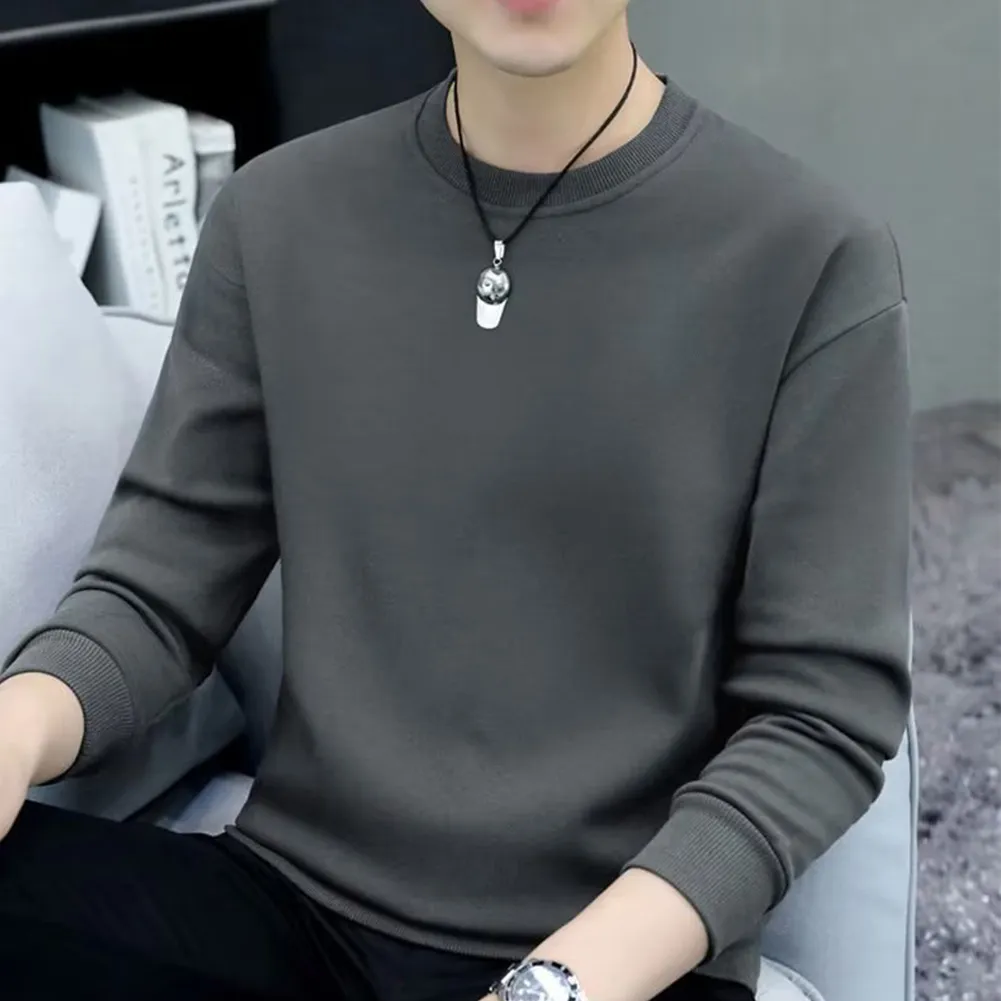 maoxiangshop Men Round Neck Shirts Long Sleeve T-Shirt Casual Undershirts Tees Tops Slim Fit Shirts Designer Solid Tee  Men's Clothing