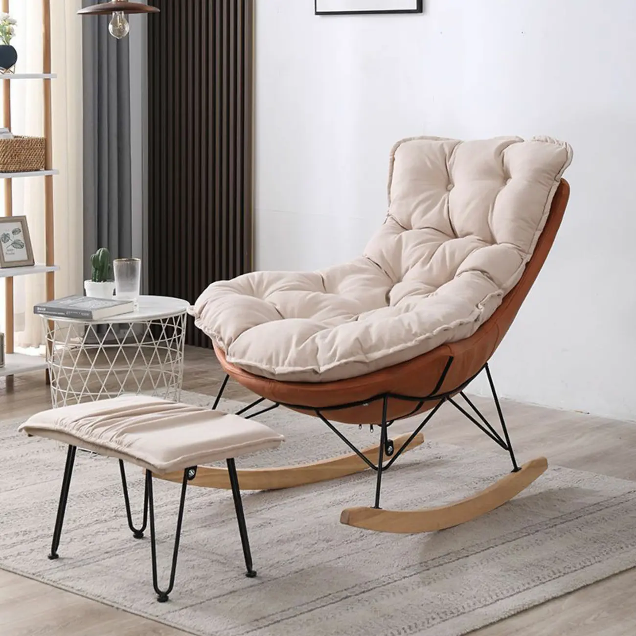 Cotton Upholstered Rocking Chair with Removable Cushions