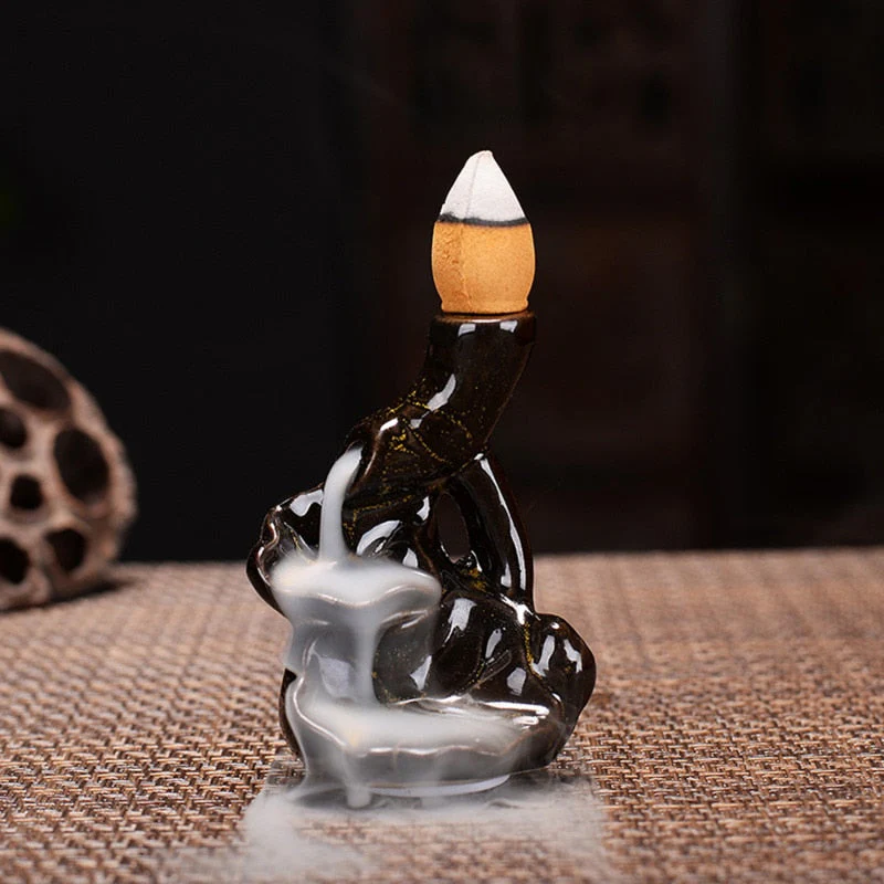 HULIANFU Leaf Tower Incense Ceramic Burner Fragrance Holder Backflow Censer Creative Aromatherapy Smoke Reflux Incense Stick Incense - Deanwangkt