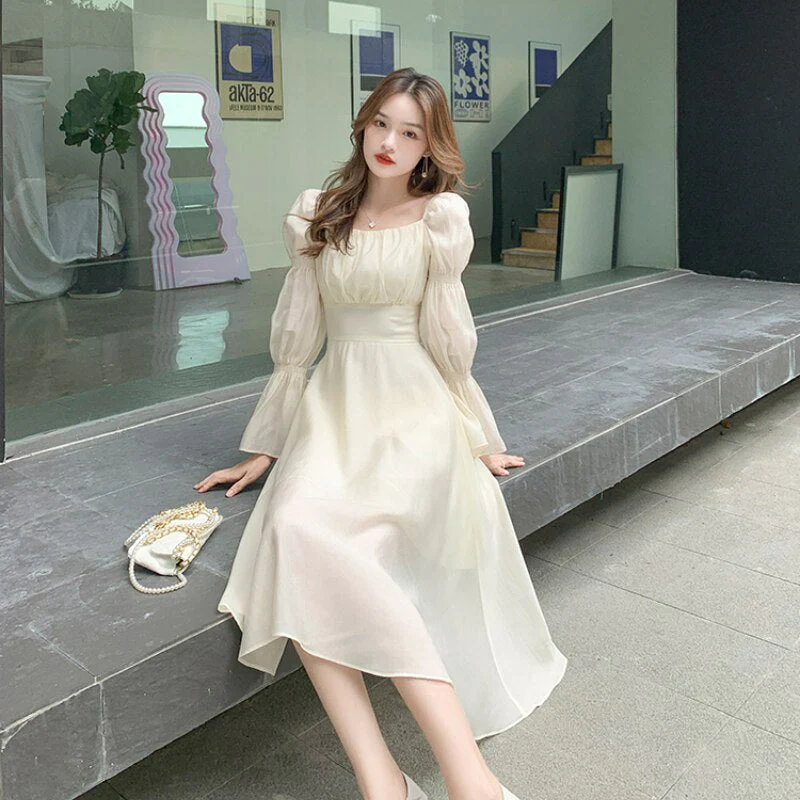 Hulianfu Backless Sexy Vintage Fairy Dress Women Sweet Elegant Princess Evening Party Dresses Female Casual Korean Long Sleeve Chic Dress - Deanwangkt