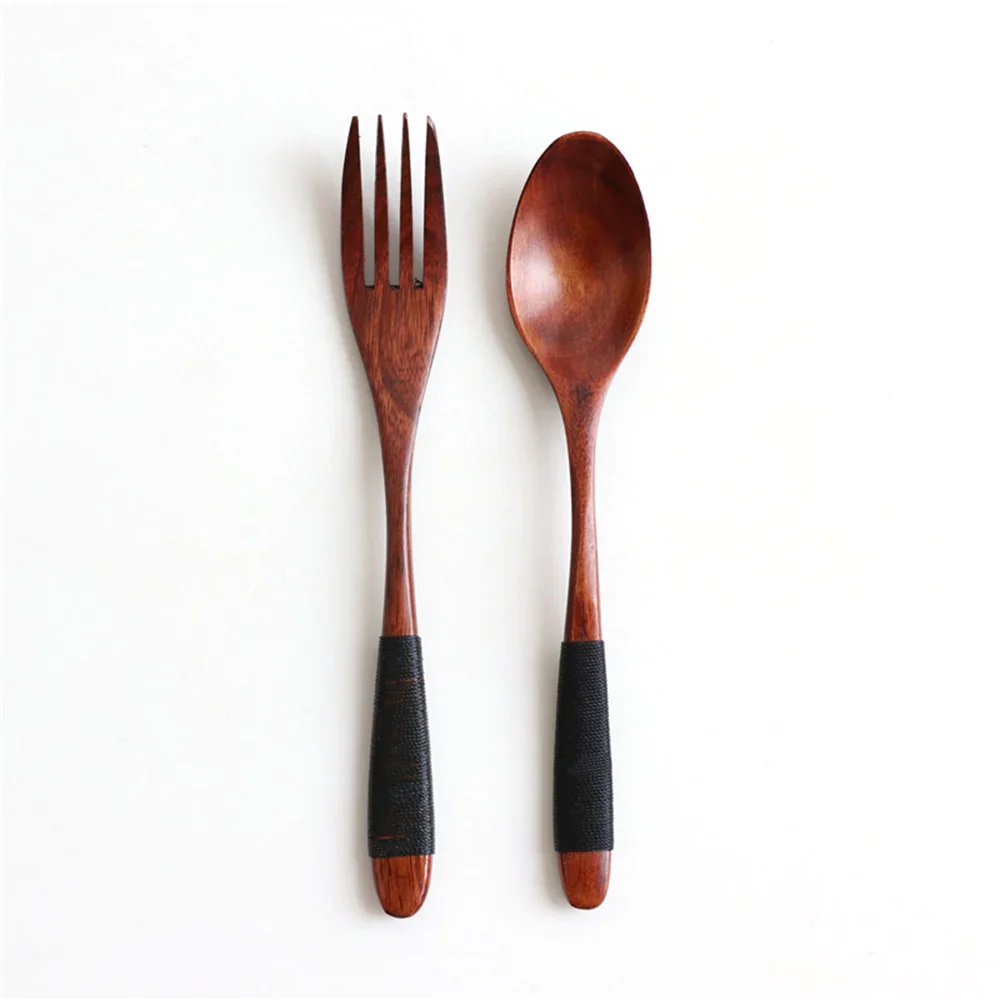 HULIANFU Natural Wooden Spoon & Fork Dinner Kit Rice Soups Utensil Cereal Handmade  Home Tableware Dinnerware Cutlery For Kicthen - Deanwangkt
