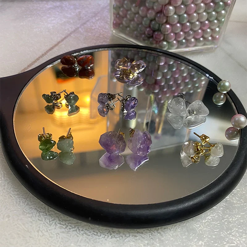 HULIANFU Natural Amethyst Rough Stone Earrings Simple and Fashionable Women  Earrings Earrings Crystal Flower Jewelry High-end Luxury - Deanwangkt