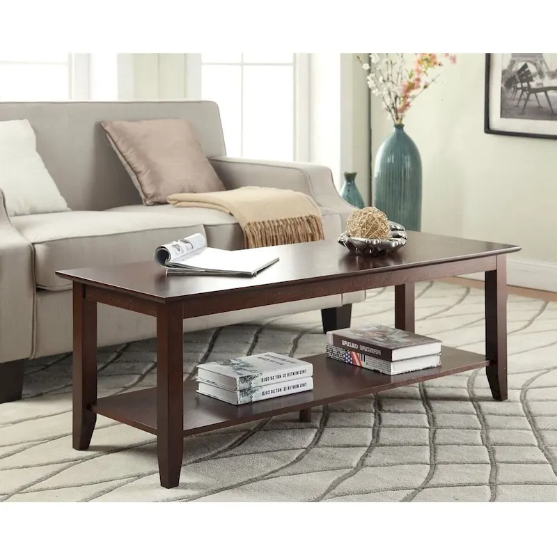 Eco-Friendly Espresso Wood Coffee Table with Bottom Shelf - 17 H x 48 W x 17 D