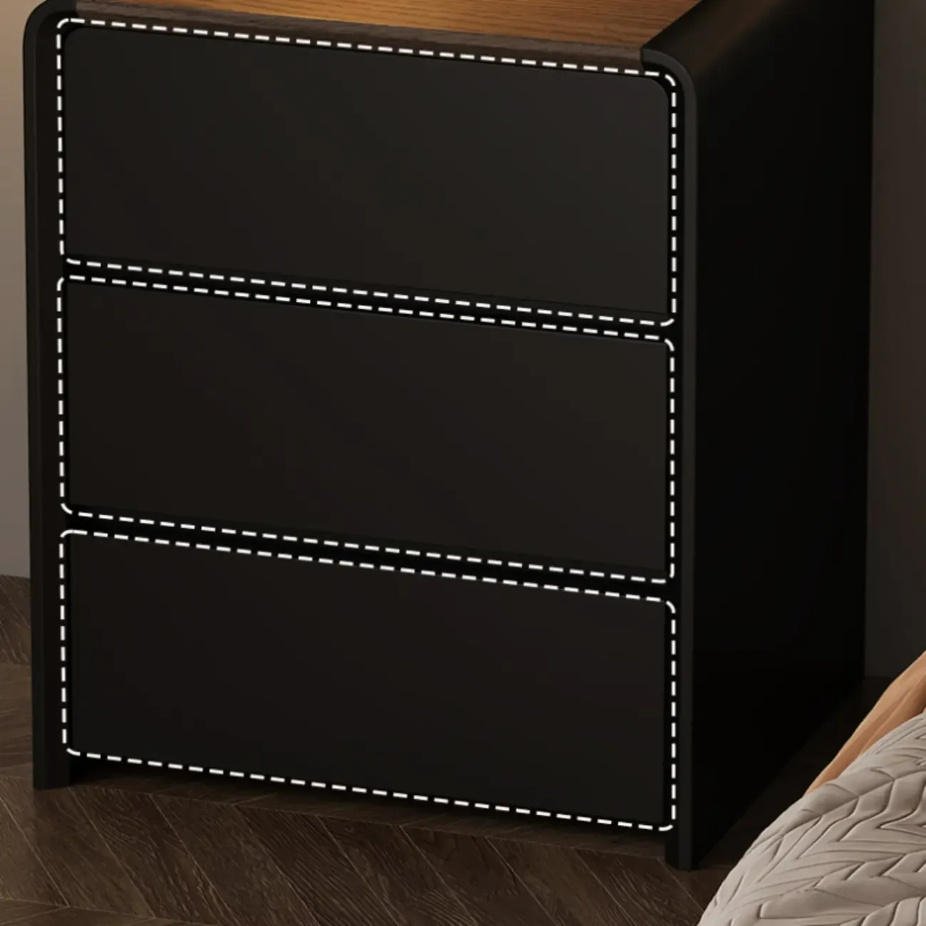 Versatile Modern Faux Leather Wooden Nightstand