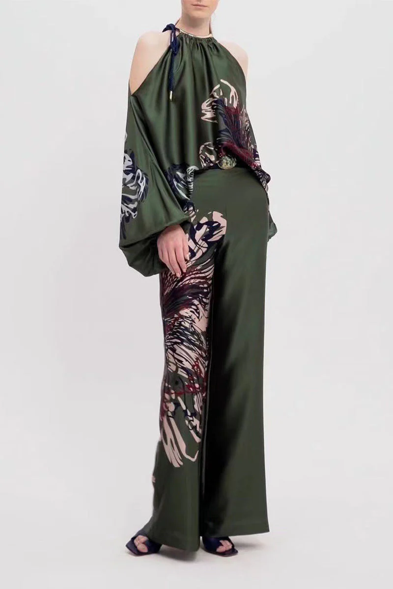 hulianfu Casual Elegant Print Patchwork Off the Shoulder Long Sleeve Two Pieces(13 Colors) - Deanwangkt