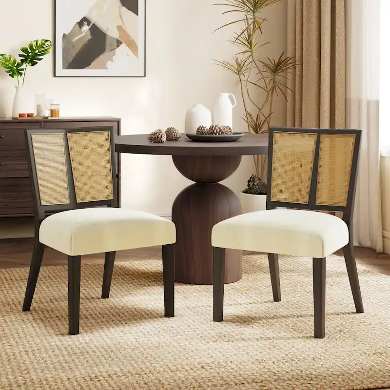 '- Oliver Mid-Century Rattan Back Upholstered Dining Chair Set of 2