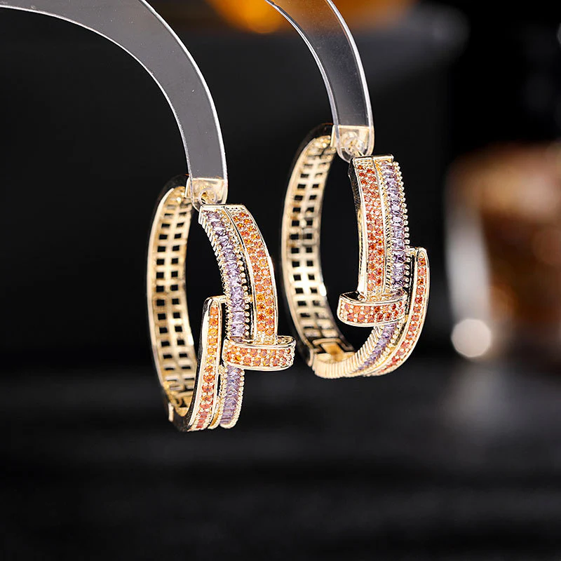 2025 Exaggerated atmosphere Korean fashion new earrings trendy light luxury high-end sense personalized design ring ring buckle earrings - Deanwangkt
