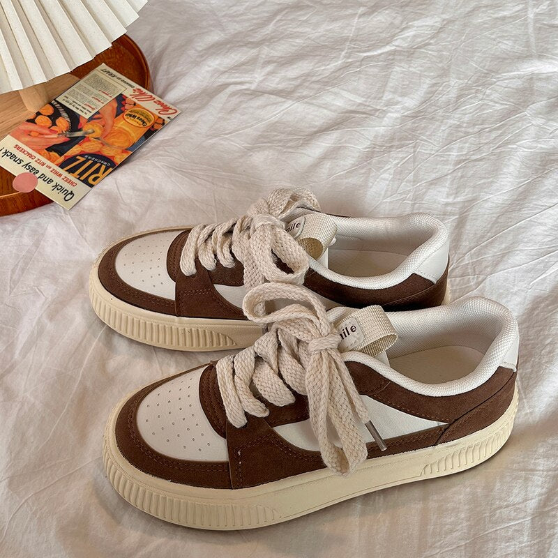 Brand Leather Sneakers Women  Designer Woman Sneakers Lace Up White Casual Ladies Spring Autumn Flats Woman Vulcanized Shoes - Deanwangkt