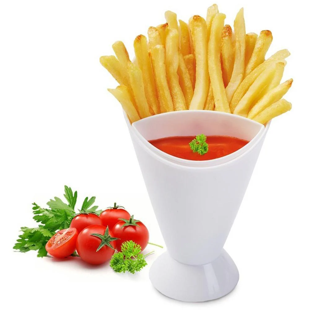 HULIANFU Plastic Cup Self Stand 2 in 1  French Fries Shelf Holder Assorted Sauce Chips Snack Cone Dip Cup Tableware Two Cup-mouth Kitchen - Deanwangkt