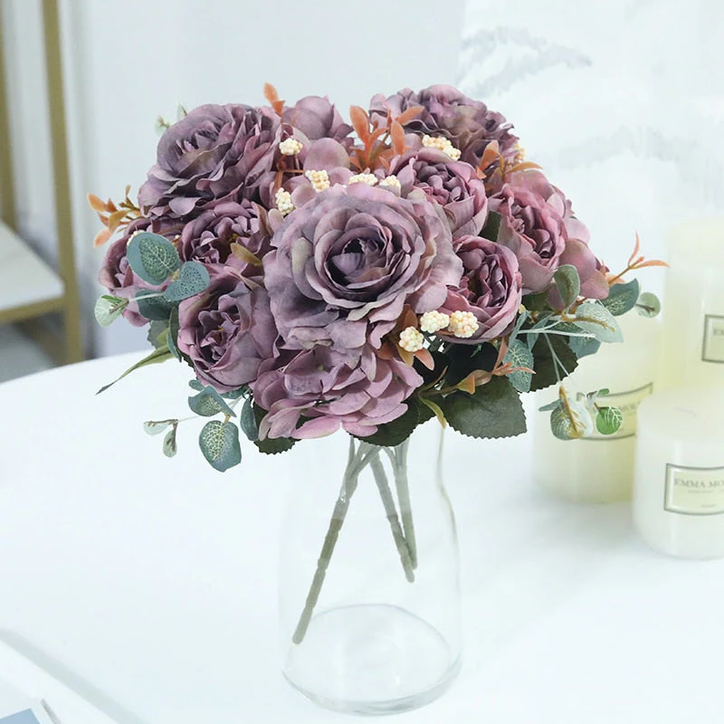 HULIANFU 2026  Beautiful Hydrangea Roses Artificial Flowers for Home Wedding Decorations High Quality Autumn Bouquet Mousse Peony Fake Flower - Deanwangkt