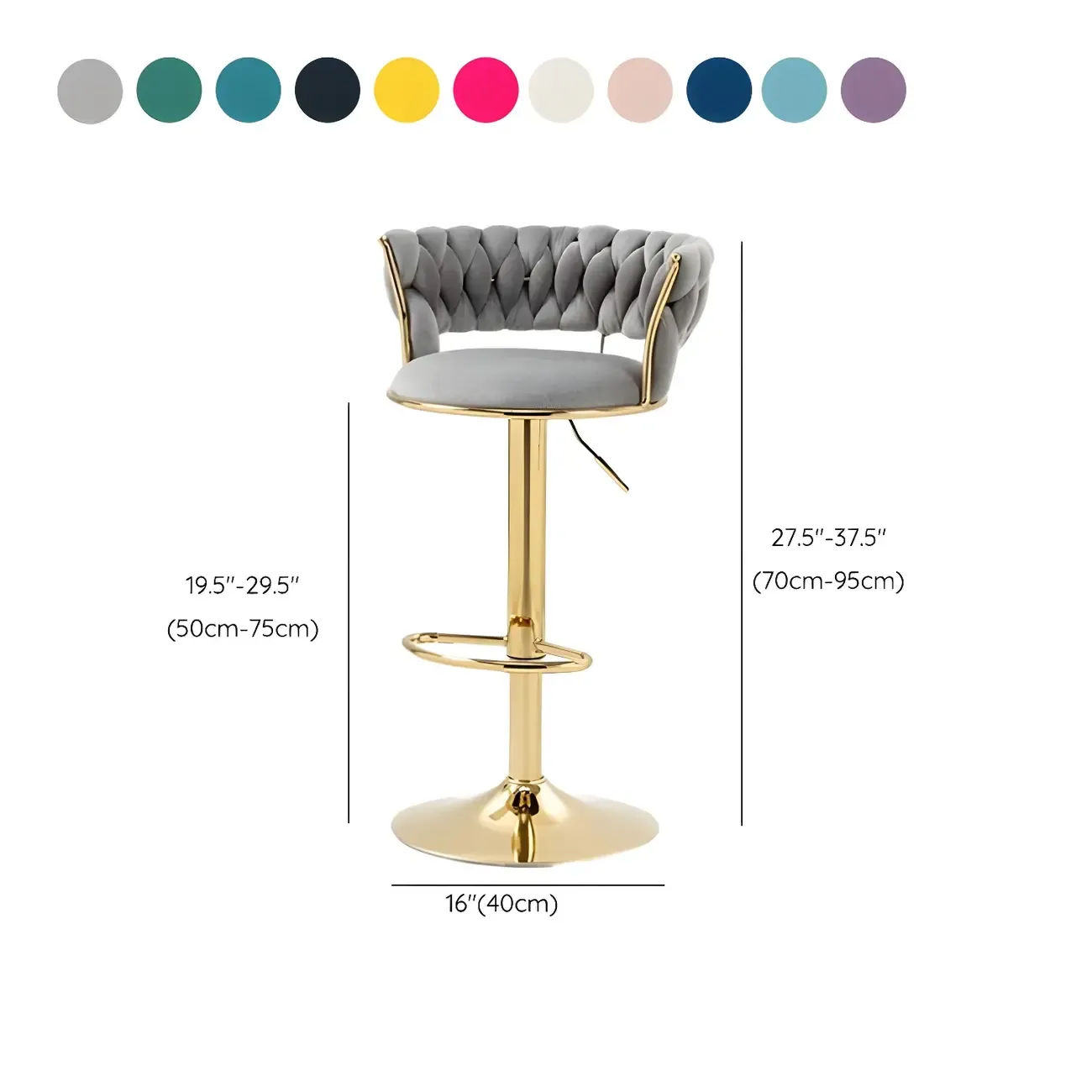 Gold Base Low Back Adjustable Swivel Bar Stool