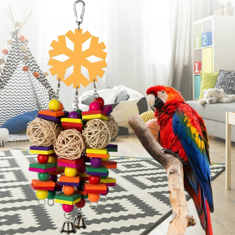 HULIANFU Pet Chewing Wood Blocks Rattan Ball Play Toy Parrot Bird Climbing Cage Hangings For Pet Products Bird Accessories - Deanwangkt