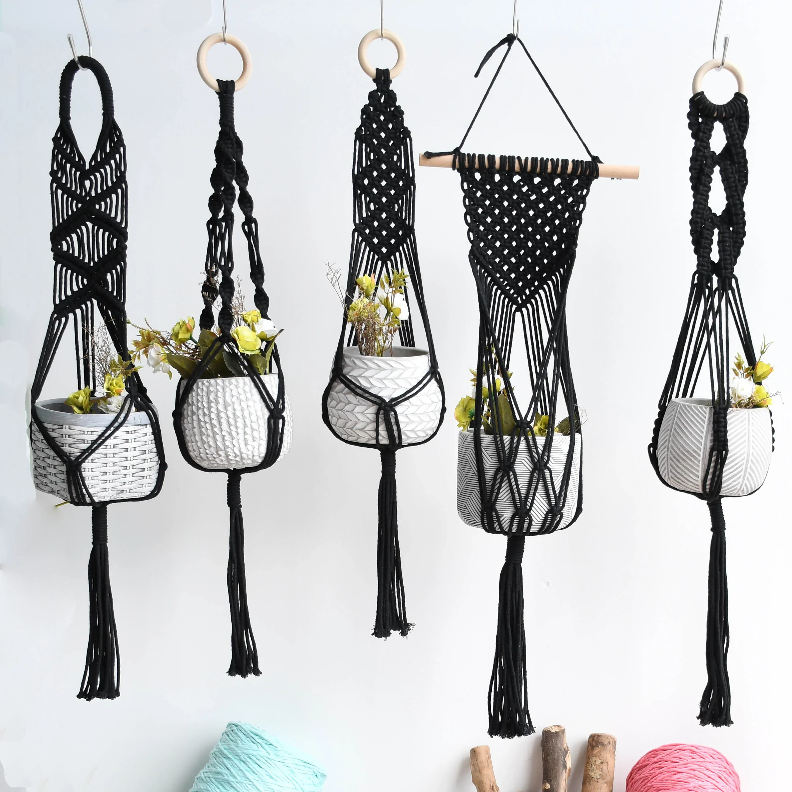 HULIANFU New arrival good quality handmade macrame plant hanger, pot holder  pot hanging  pot tray for garden for home - Deanwangkt