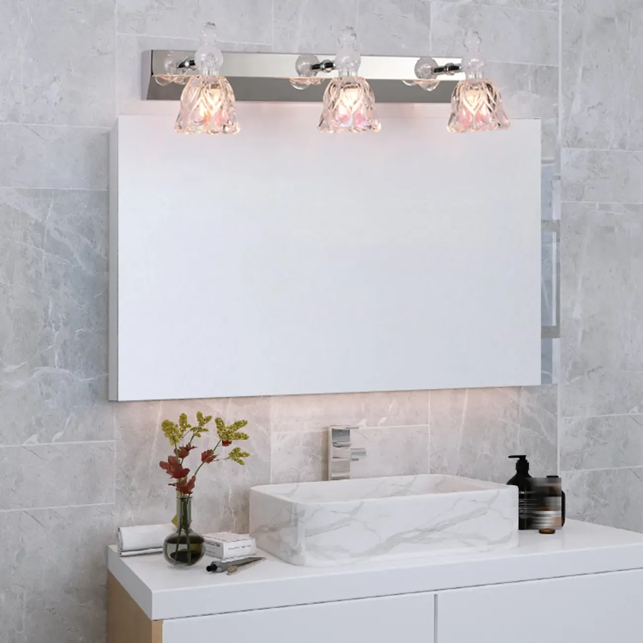 Traditional Horizontal Glass Floral Vanity Light for Bathroom