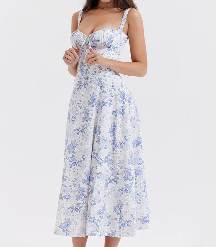 Hulianfu A Line Floral Printing Dress Midi Sexy Dress Prom Club Night Dresses Summer Bodycon Women Party Dress Dress Elegant - Deanwangkt