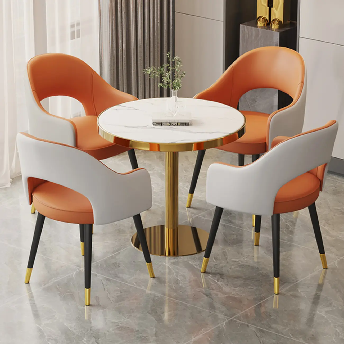 Open Curved Back Leather Armrest Dining Chairs