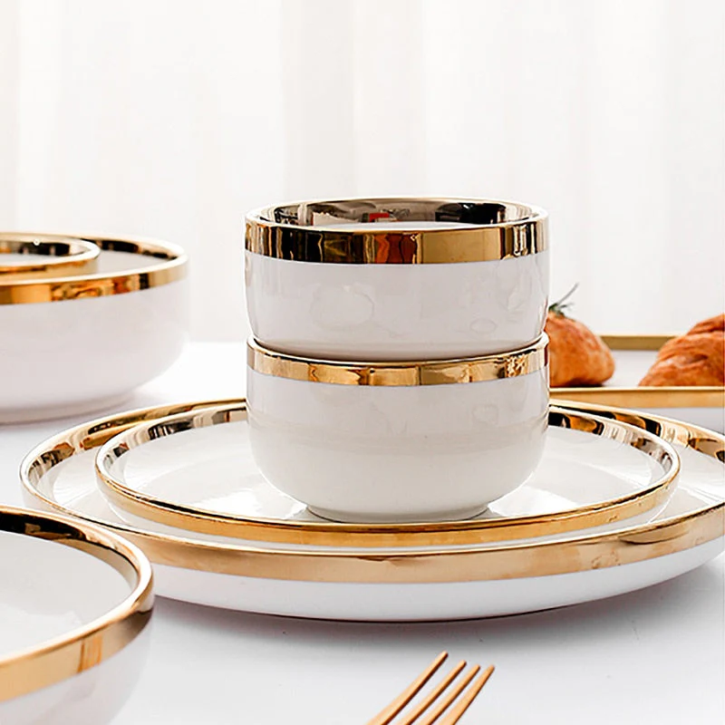 HULIANFU White Porcelain Plates for Food Dinner Set Dishes Salad Soup Bowl Ceramic Plates and Bowls Set Tableware Set Service for 4/6/8 - Deanwangkt