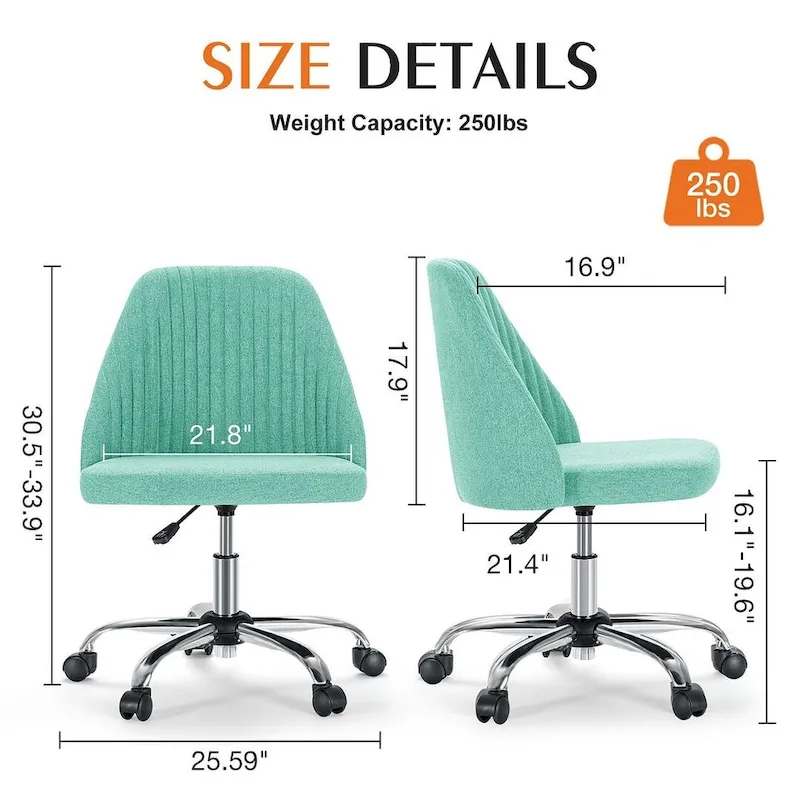 Office Chair with Wheels, Adjustable Height Fabric Upholstered Computer Desk Chair Swivel