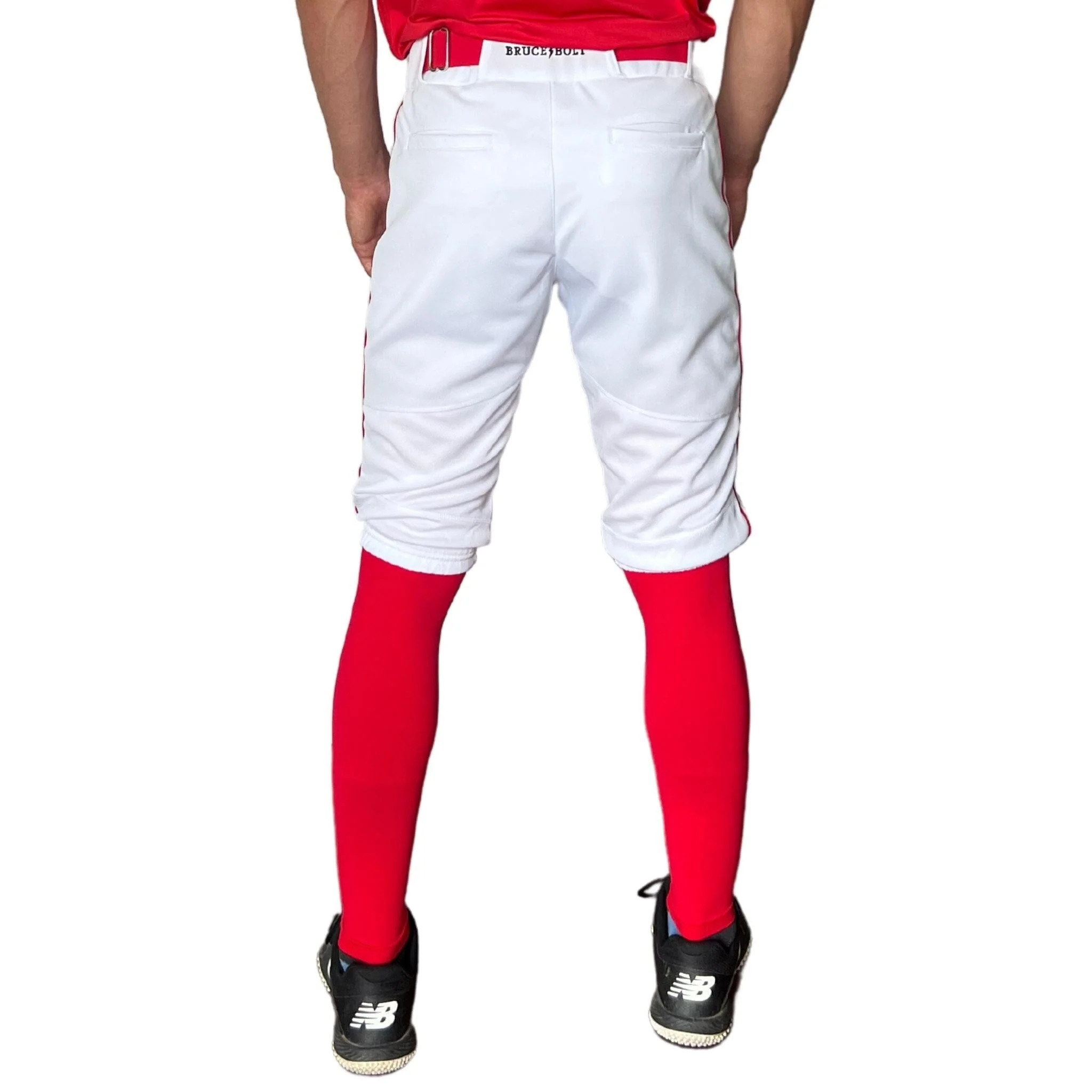 BRUCE BOLT Premium Pro Baseball Short - WHITE w/ Red