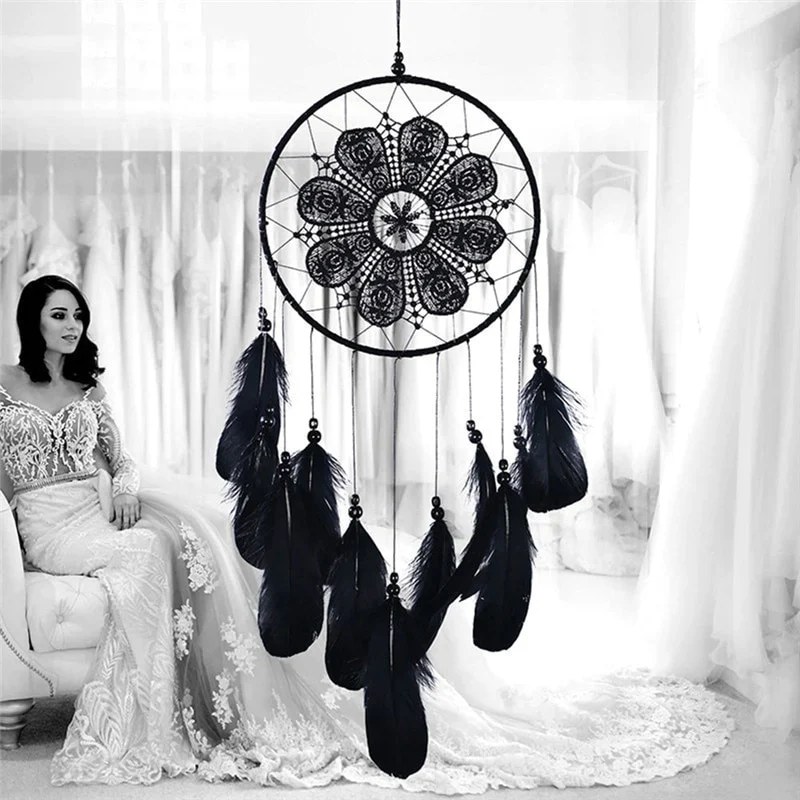 HULIANFU New Indian Style Dreamcatcher Moon Handmade Wind Chimes Wall Ornament Girls Room Decoration Feather Dream Catcher - Deanwangkt
