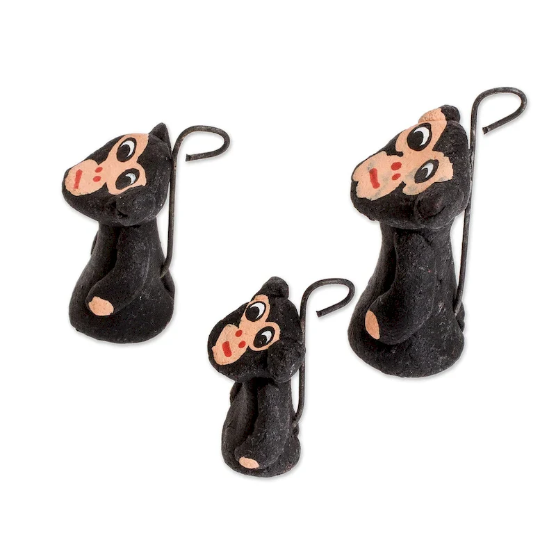 Novica Handmade Black Monkey Family Ceramic Figurines (Set Of 3)