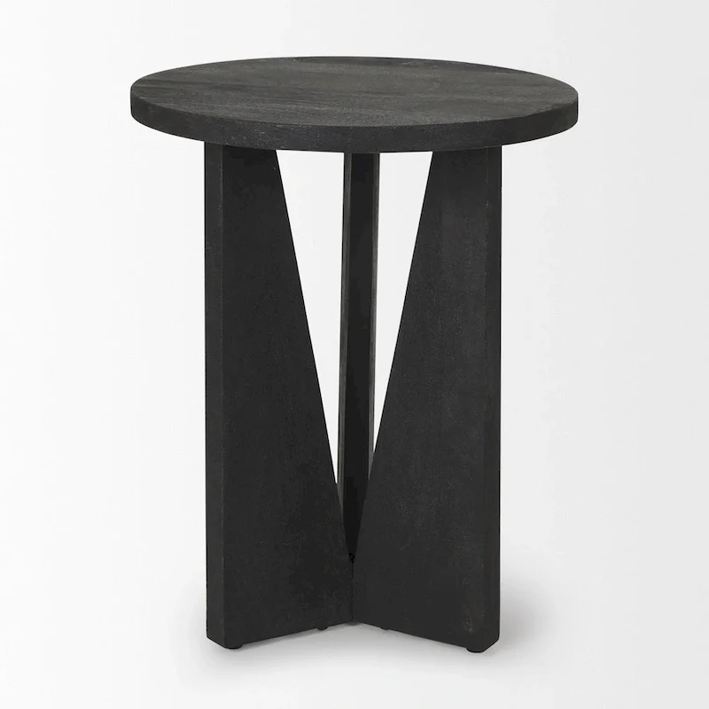 Mattius Black Solid Wood Round Accent Table - 18L x 18W x 22H