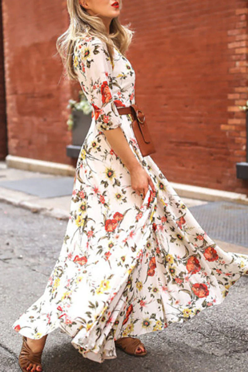 Fashion Elegant Print Patchwork O Neck A Line Dresses - Deanwangkt