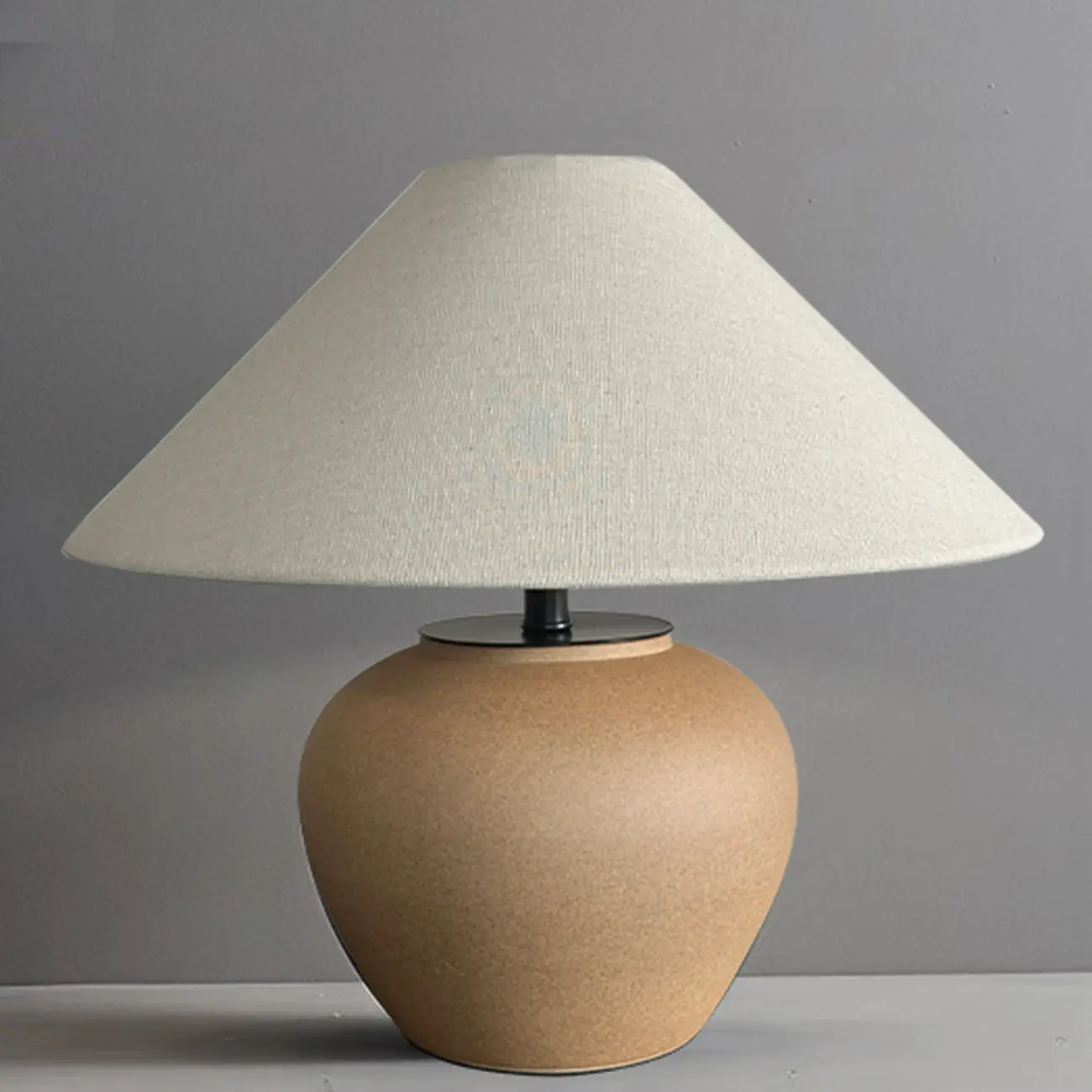 White Ceramic LED Table Lamp with Fabric Shade