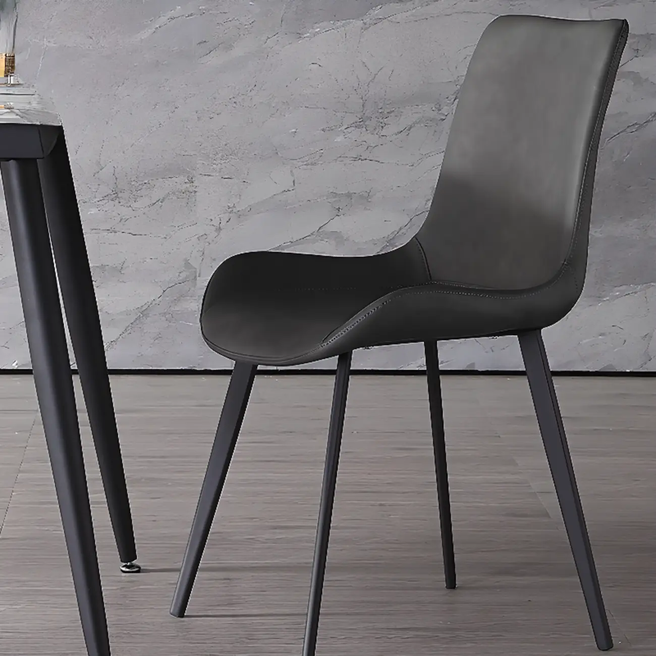 Simple Low Back Faux Leather Dining Chair with Alloy Legs