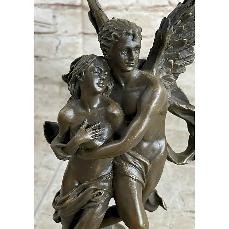 Signed Jean Debut Sculpture Of A Romantic Couple Angel Bronze Statue 13 Inches X 6 Inches