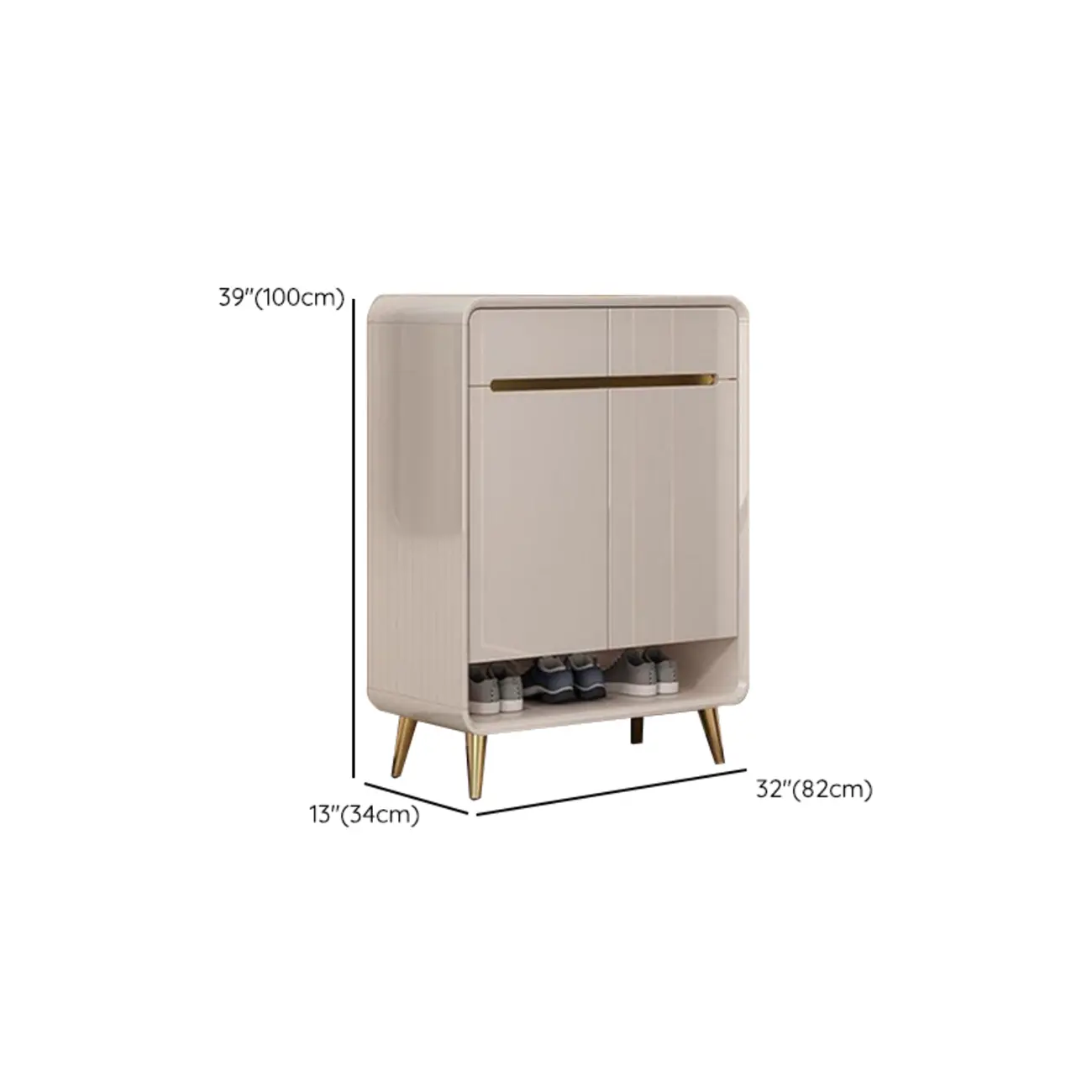 Glam Beige Solid Wood Shoe Cabinet with Display Top