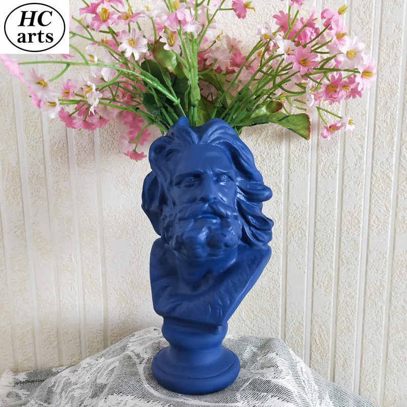 HULIANFU W&G Nordic Vase Home Decor Vase Creative Human Head Portrait Flower Vases Room Decoration Resin David Flower Vase Room Decor - Deanwangkt