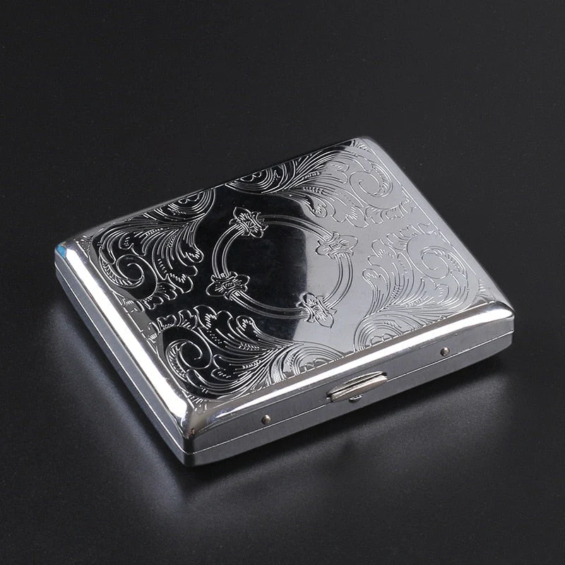 HULIANFU Silver Portable Metal Cigarette Case for Thick Cigarettes Flip Open Traveling Cigarette Container Box Holder Outdoor Smoking1PC - Deanwangkt
