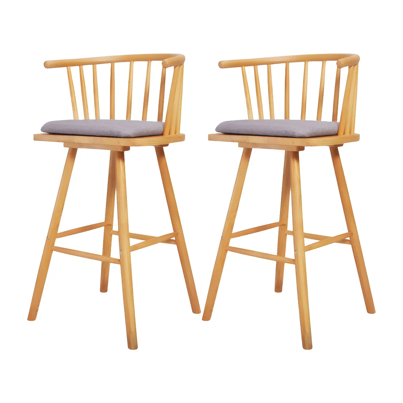 Traditional Wooden Low Back Bar Stool with Cushioned Seat