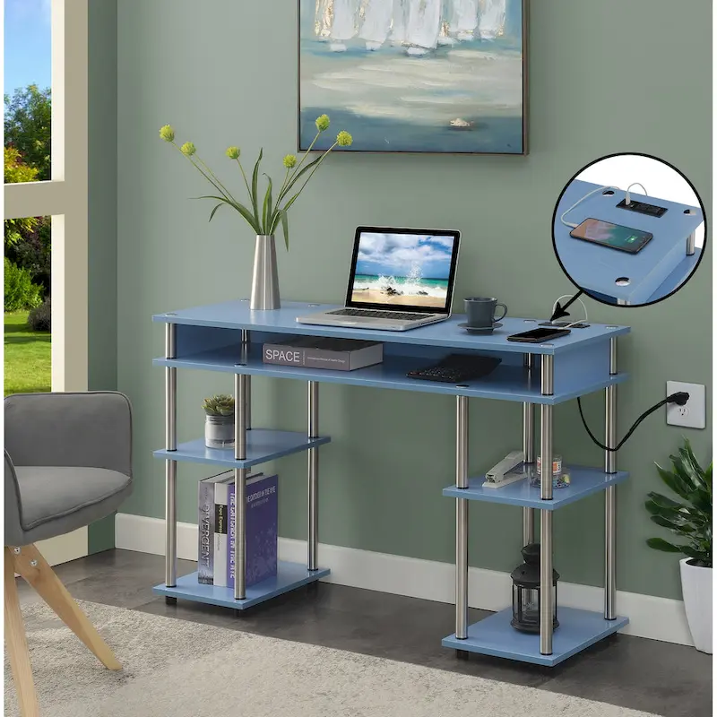 Convenience Concepts Designs2Go No Tools Student Desk with Charging Station and Shelves