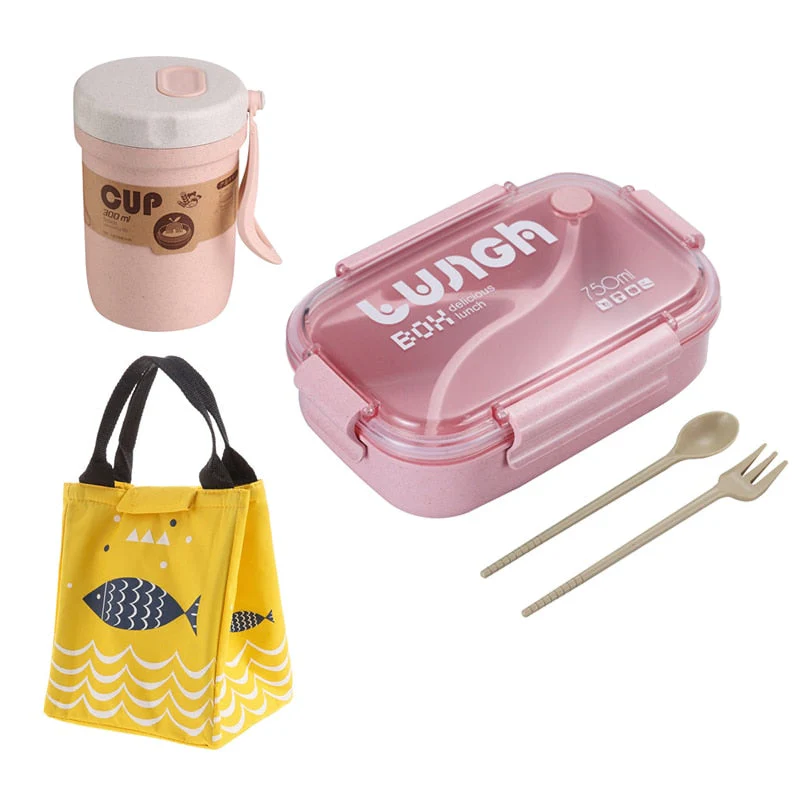 HULIANFU TUUTH Microwave Lunch Box Wheat Straw Bento Box 750ML BPA Free Food Storage Container with Soup Cup - Deanwangkt