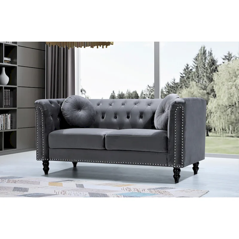 Calvin Classic Velvet Kittleson Nailhead Chesterfield Loveseat